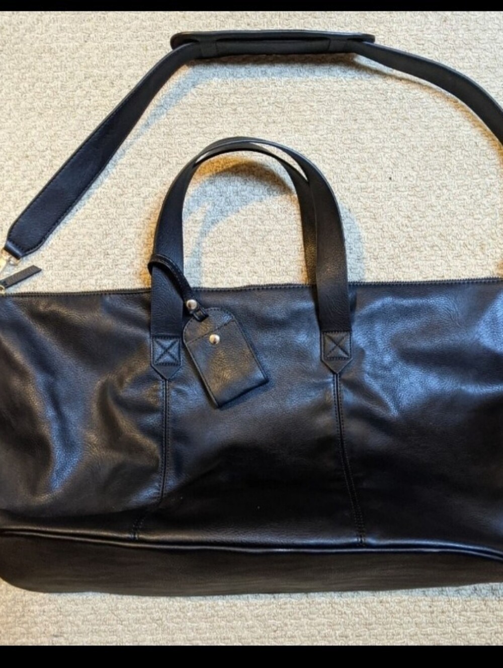 Justfab Black Faux Leather Weekender Bag Double Strap Travel Carryon